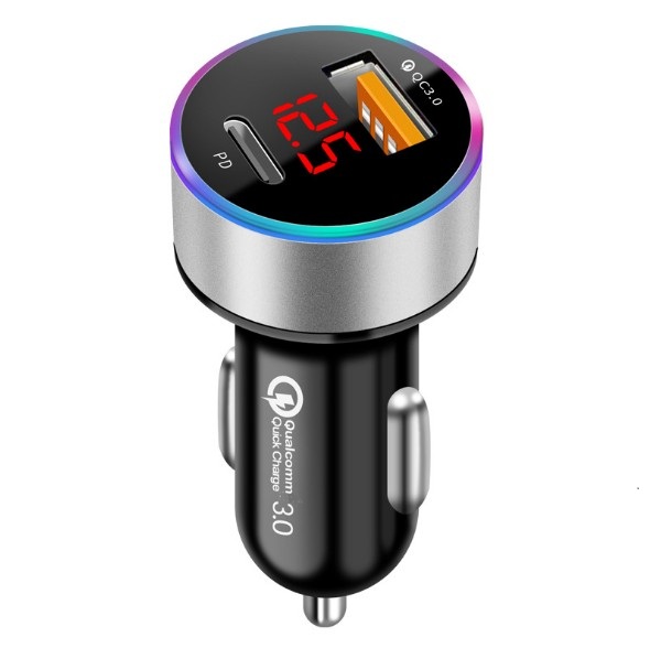 36W Dual QC3.0 + PD LED Display Car Charger