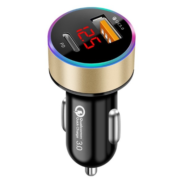 36W Dual QC3.0 + PD LED Display Car Charger